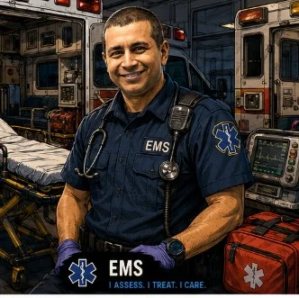 Volunteer firefighter and EMS responder in uniform